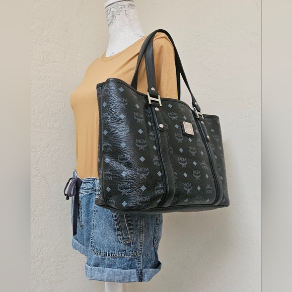 MCM Black Monogram Shoulder Tote Bag AUTHENTIC - Picture 4 of 16